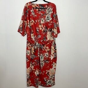 City Chic red floral print midi Vneckline dress